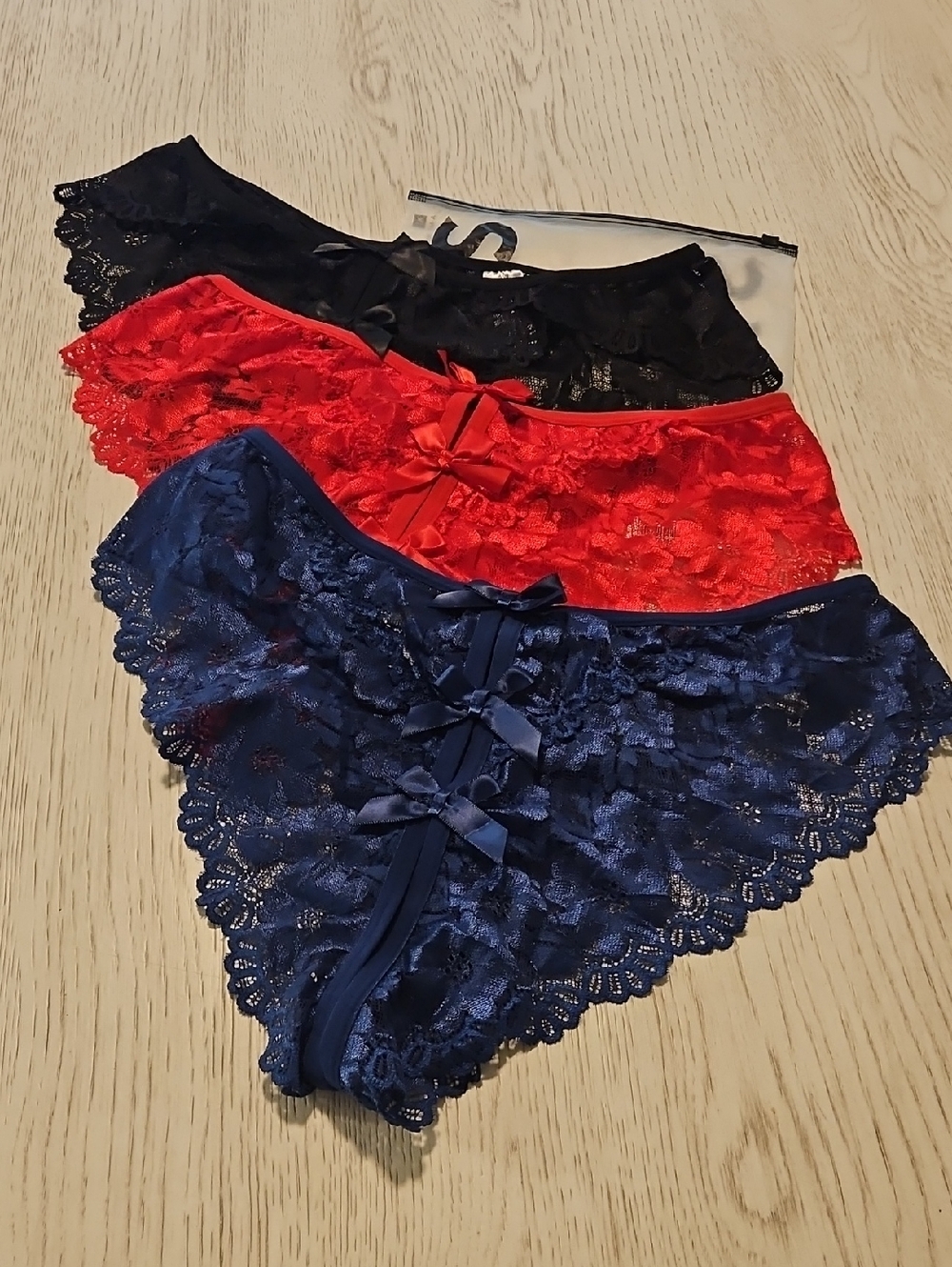 SHEIN Lace Bikini Panty Trio — Black, Red & Navy BRAND NEW